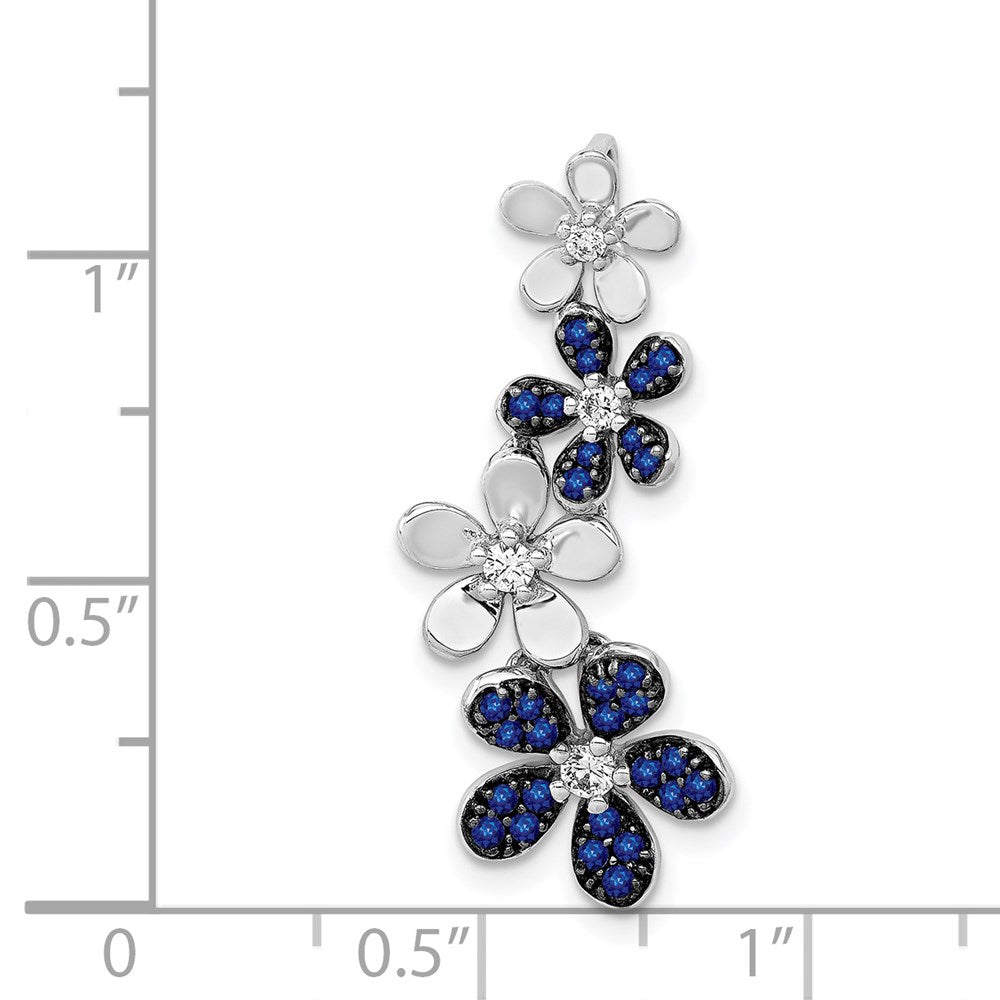14k White Gold Diamond and .29 Sapphire 4 Flowers Pendant (2.05 grams)