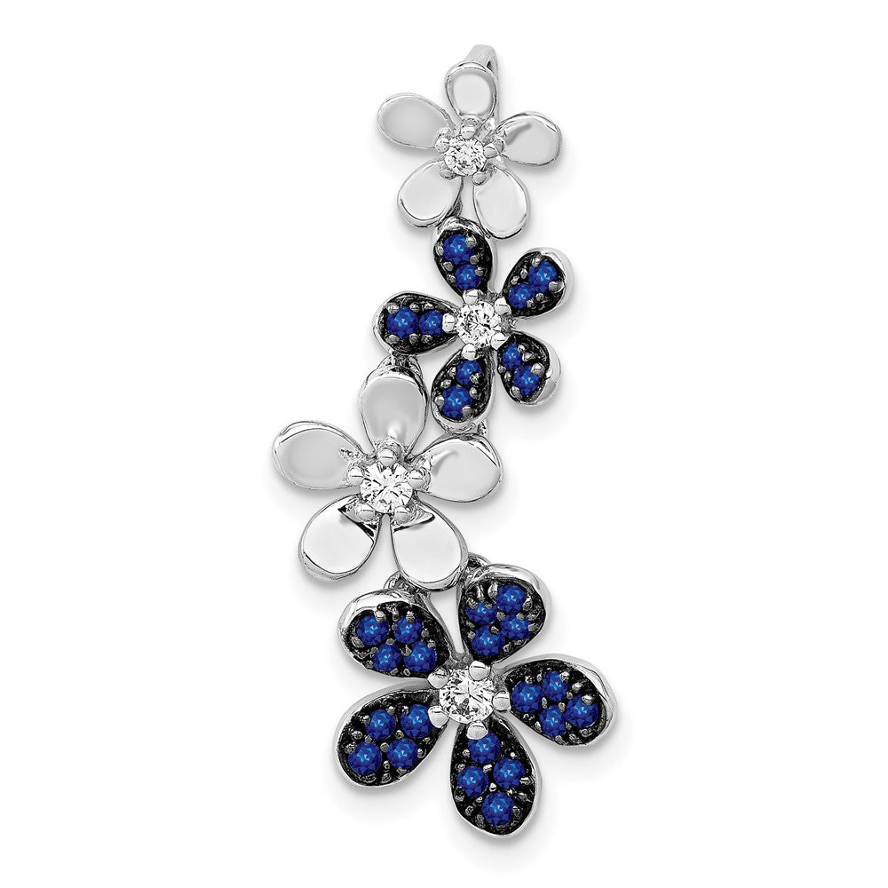 14k White Gold Diamond and .29 Sapphire 4 Flowers Pendant (2.05 grams)