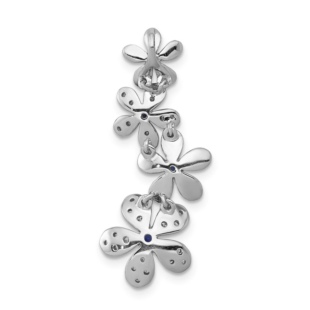 14k White Gold Diamond and .19 Sapphire 4 Flowers Pendant (2 grams)