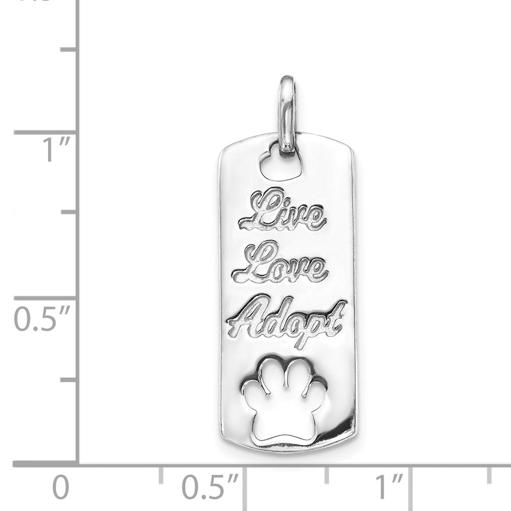 14k White Gold Polished Live Love Adopt Paw Dag Tag Pendant (2.47 grams)