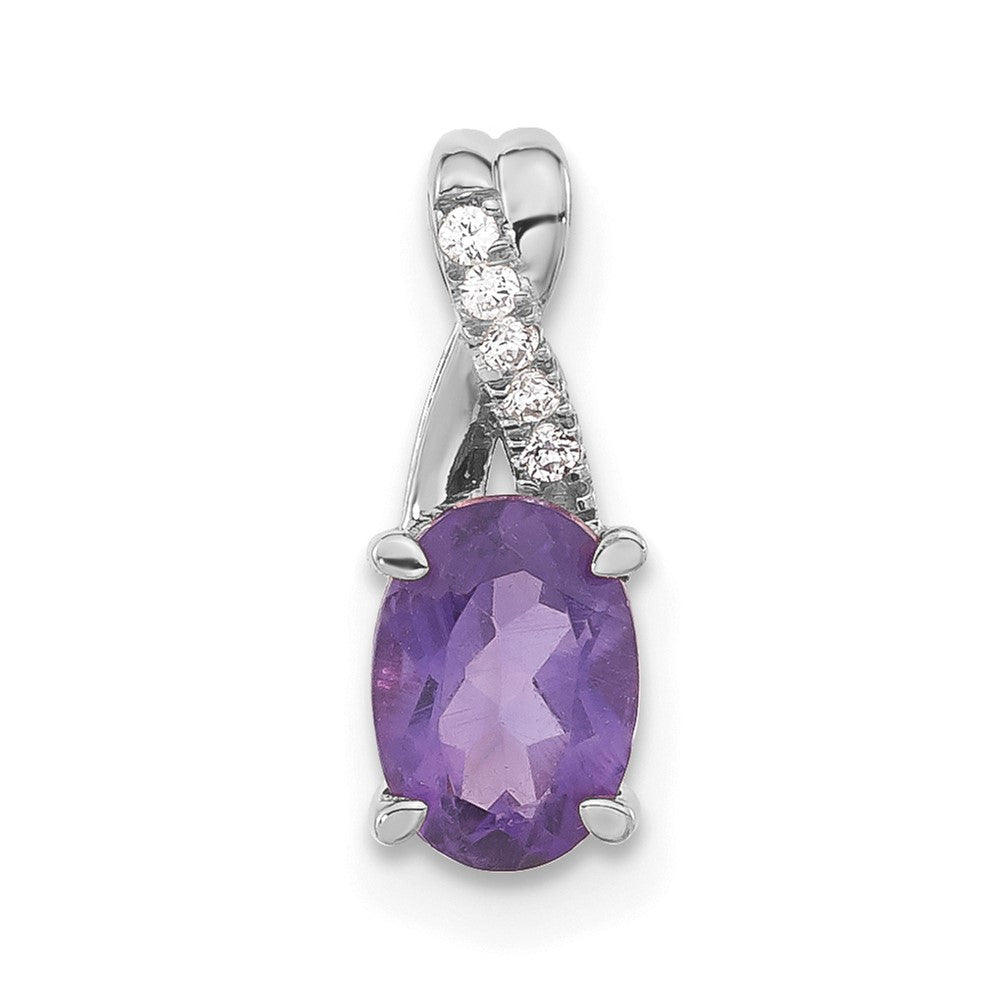 14k White Gold Oval Amethyst and Diamond Pendant (0.75 grams)
