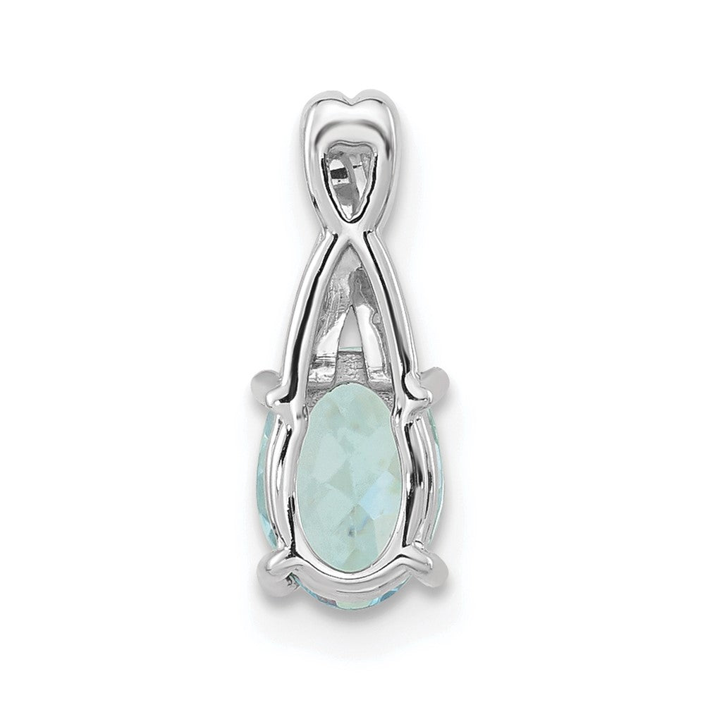 14K White Gold Oval Aquamarine and Diamond Pendant (0.75 grams)