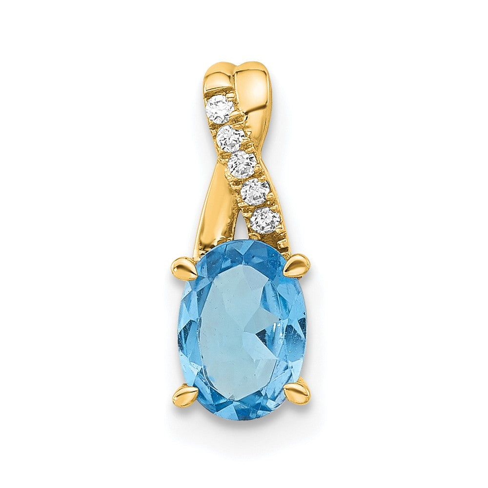 14K Oval Blue Topaz and Diamond Pendant (0.75 grams)