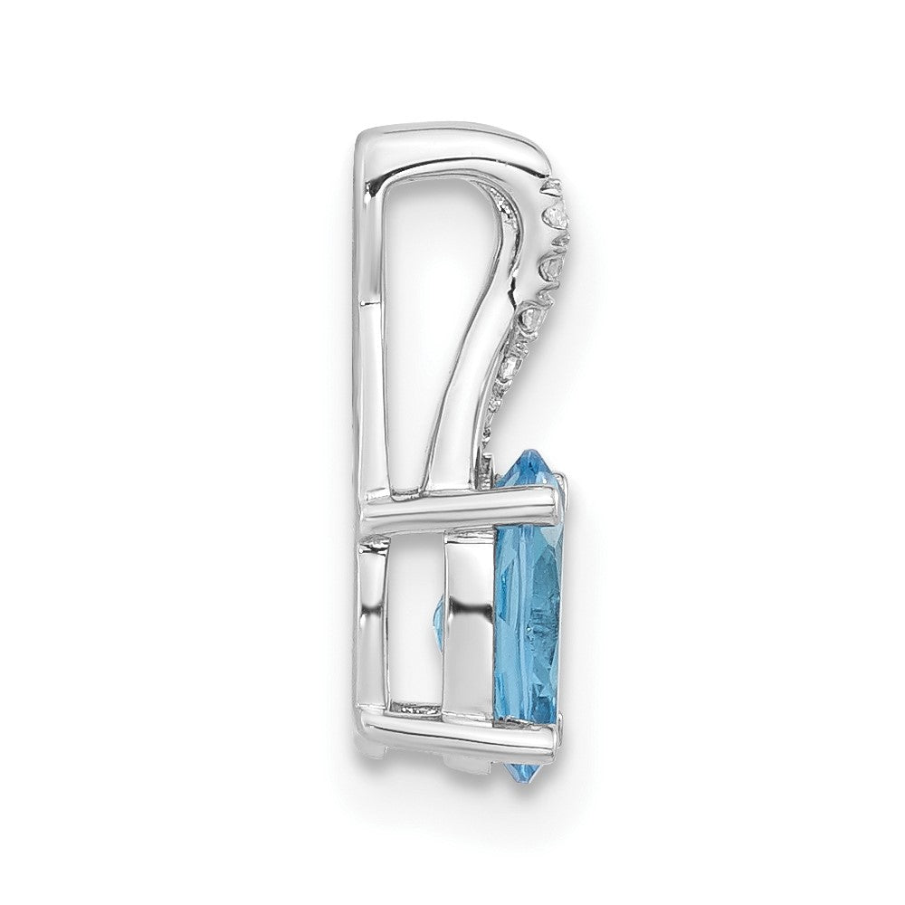 14k White Gold Oval Blue Topaz and Diamond Pendant (0.75 grams)
