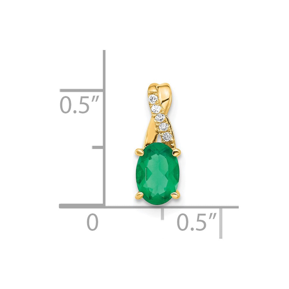 14K Oval Created Emerald and Diamond Pendant (0.75 grams)