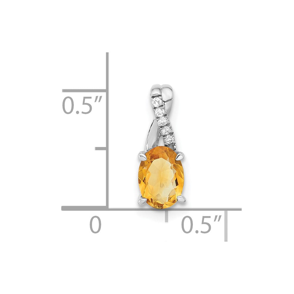 14k White Gold Oval Citrine and Diamond Pendant (0.75 grams)