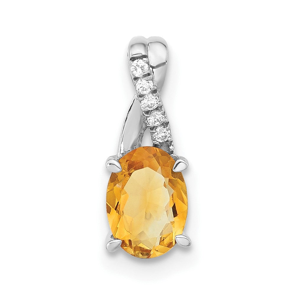 14k White Gold Oval Citrine and Diamond Pendant (0.75 grams)