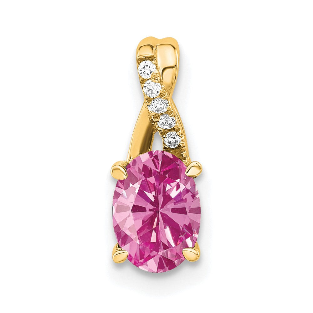 14K Oval Created Pink Sapphire and Diamond Pendant (0.75 grams)