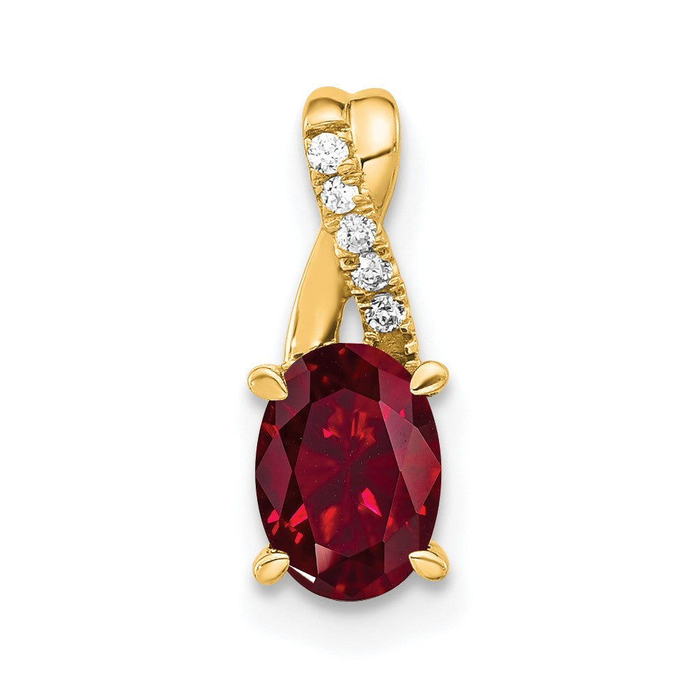14K Oval Created Ruby and Diamond Pendant (0.75 grams)