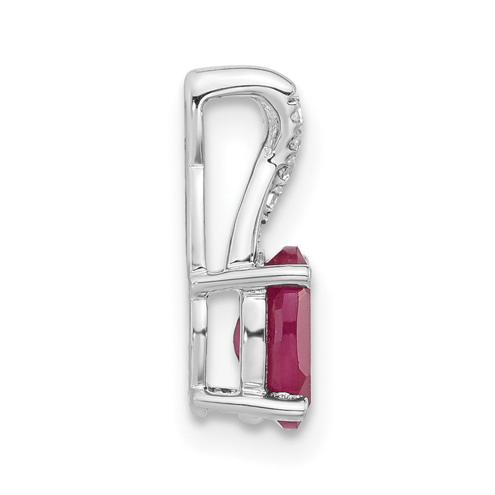 14K White Gold Oval Created Ruby and Diamond Pendant (0.75 grams)