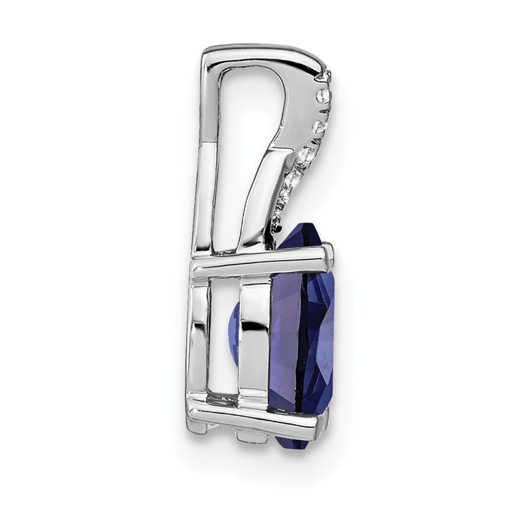 14k White Gold Oval Created Sapphire and Diamond Pendant (0.75 grams)
