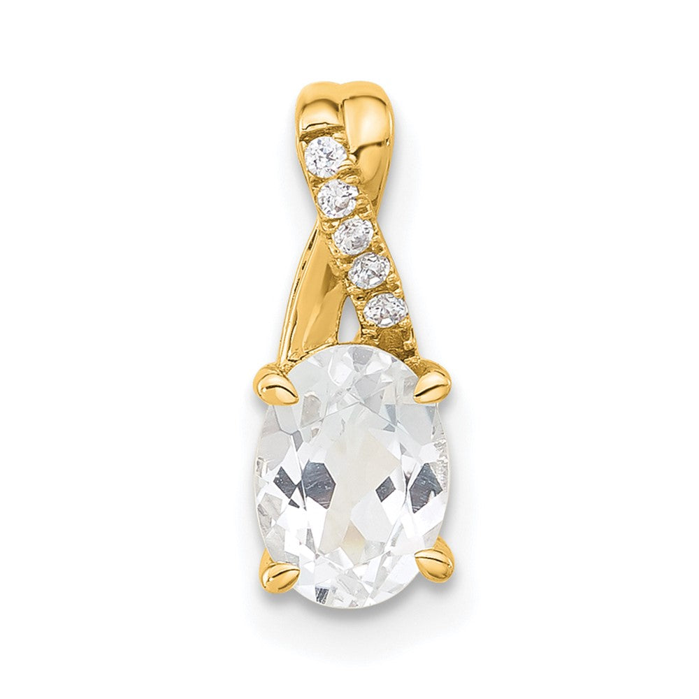 14K Oval White Topaz and Diamond Pendant (0.75 grams)