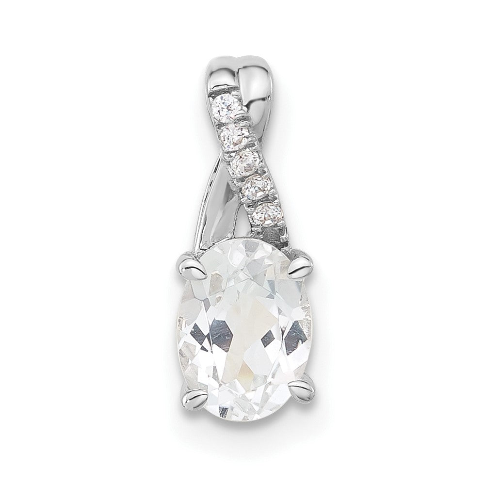 14K White Gold Oval White Topaz and Diamond Pendant (0.75 grams)
