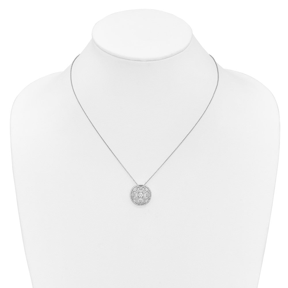 14k White Gold 1/2 carat Diamond Vintage Hearts Pendant 18 inch Necklace (1.9 grams)