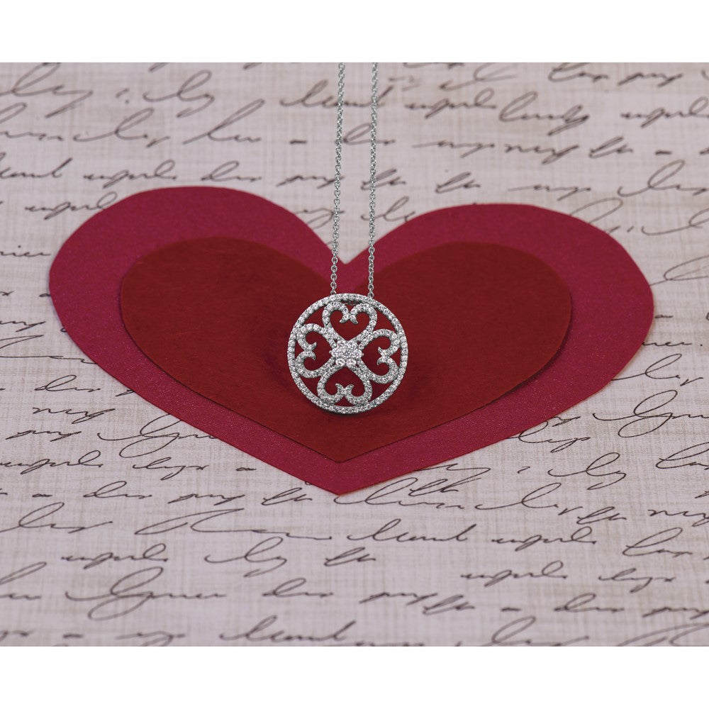 14k White Gold 1/2 carat Diamond Vintage Hearts Pendant 18 inch Necklace (1.9 grams)