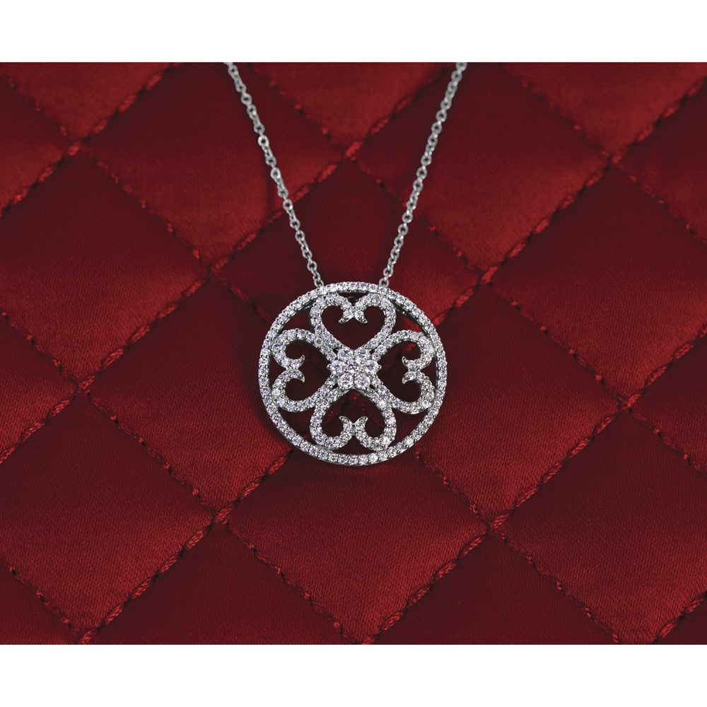 14k White Gold 1/2 carat Diamond Vintage Hearts Pendant 18 inch Necklace (1.9 grams)