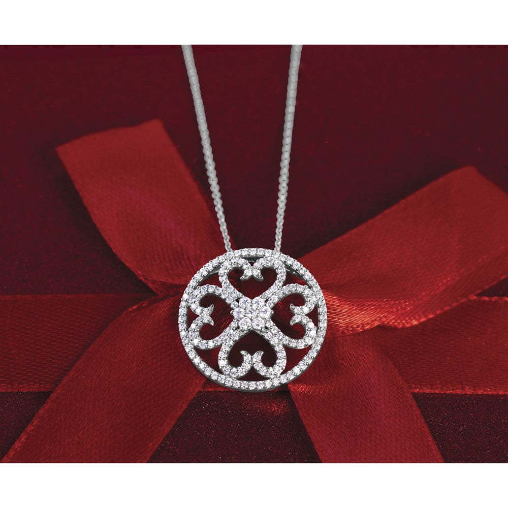 14k White Gold 1/2 carat Diamond Vintage Hearts Pendant 18 inch Necklace (1.9 grams)