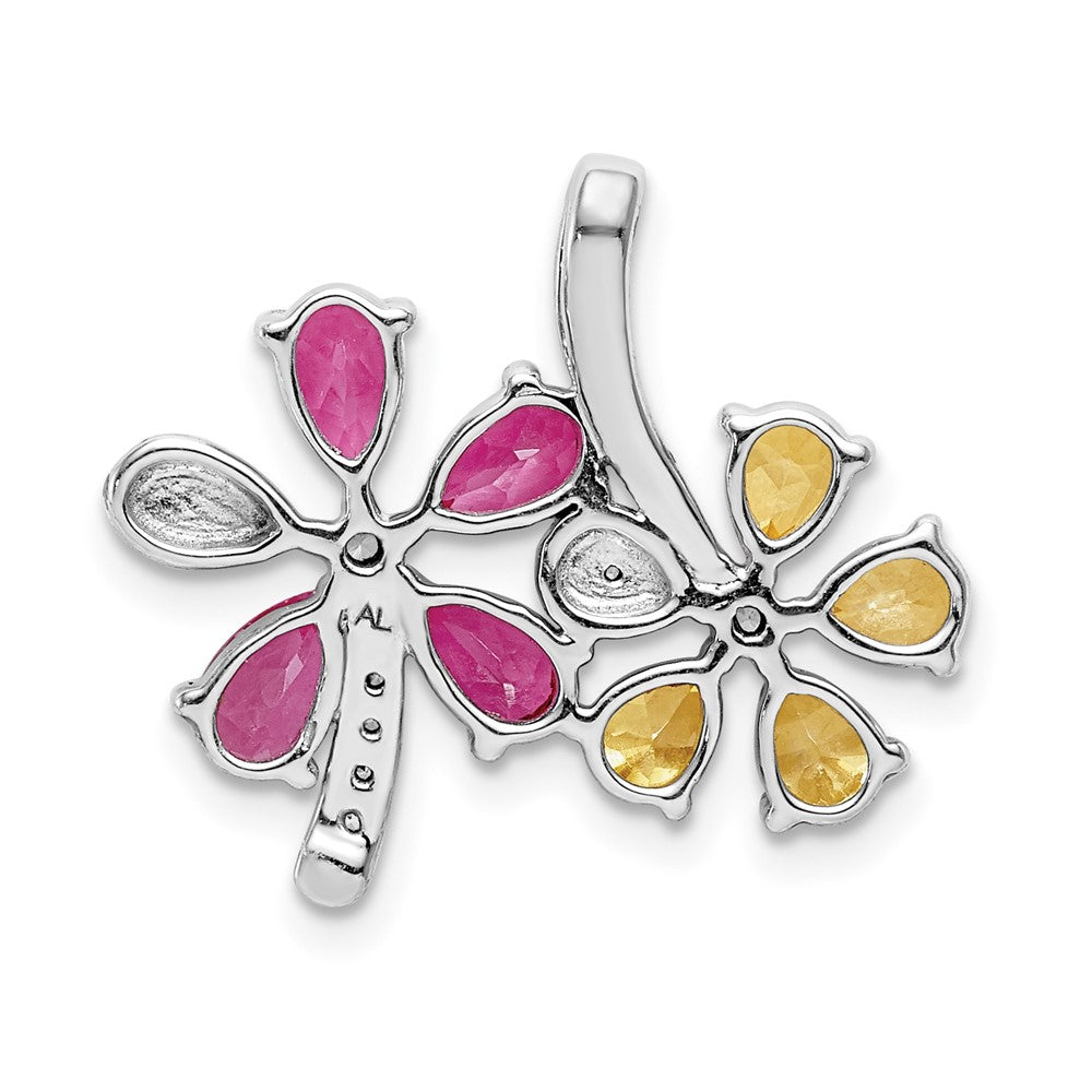 14k White Gold Diamond and 2.44 Citrine/Pink Tourmaline Flower Pendant (1.95 grams)