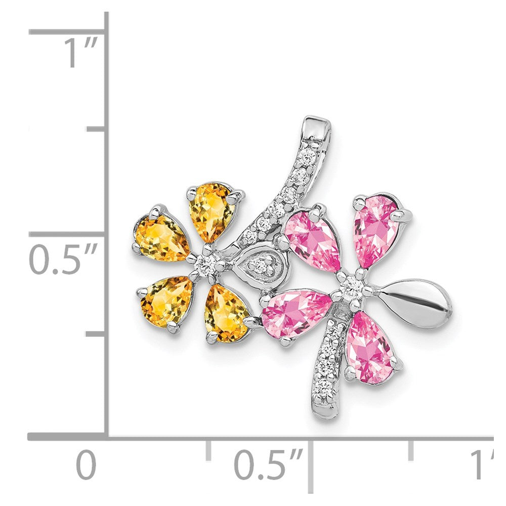 14k White Gold Diamond and 2.44 Citrine/Pink Tourmaline Flower Pendant (1.95 grams)