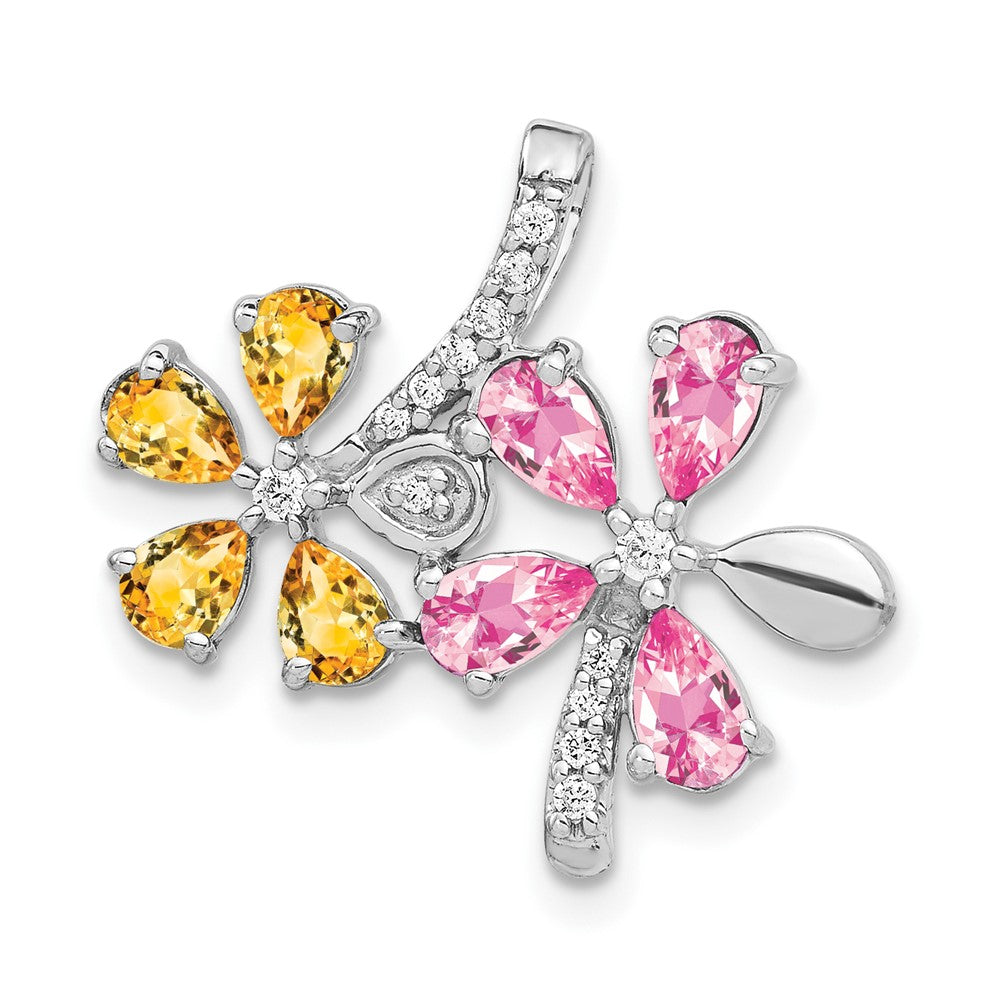 14k White Gold Diamond and 2.44 Citrine/Pink Tourmaline Flower Pendant (1.95 grams)
