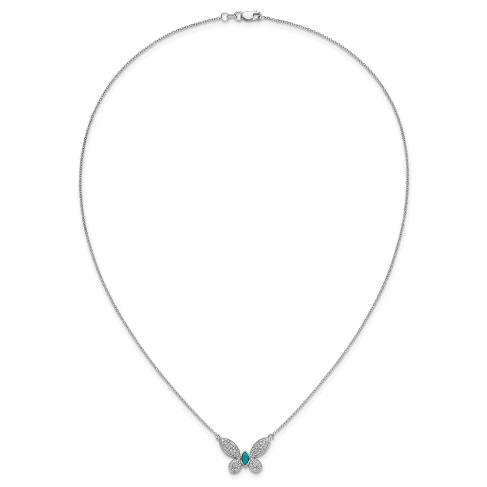 14k White Gold 1/3 carat Diamond and Turquoise Butterfly 18 inch Necklace (3.85 grams)