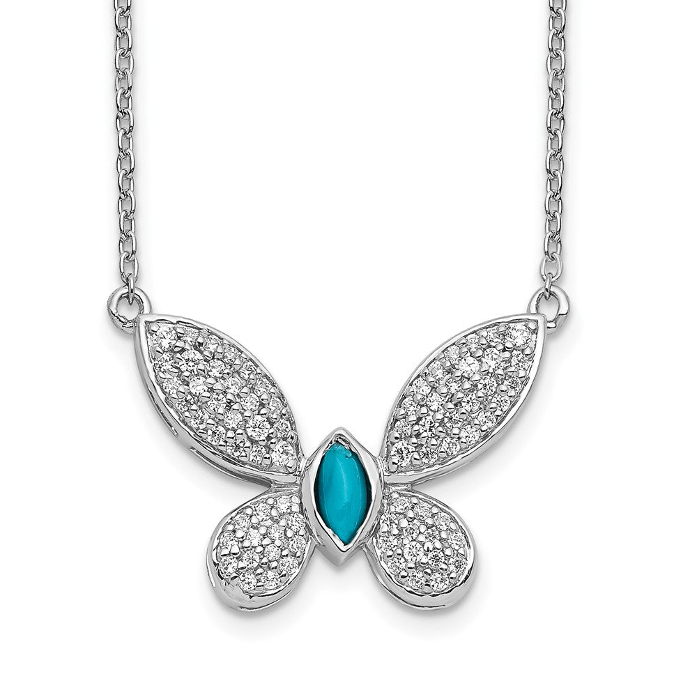 14k White Gold 1/3 carat Diamond and Turquoise Butterfly 18 inch Necklace (3.85 grams)