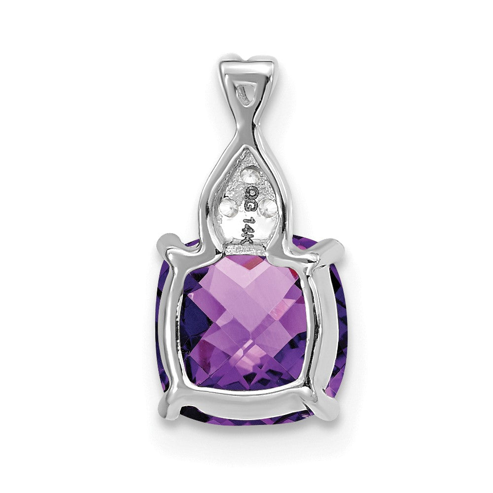 14K White Gold Checkerboard Amethyst and Diamond Pendant (0.9 grams)