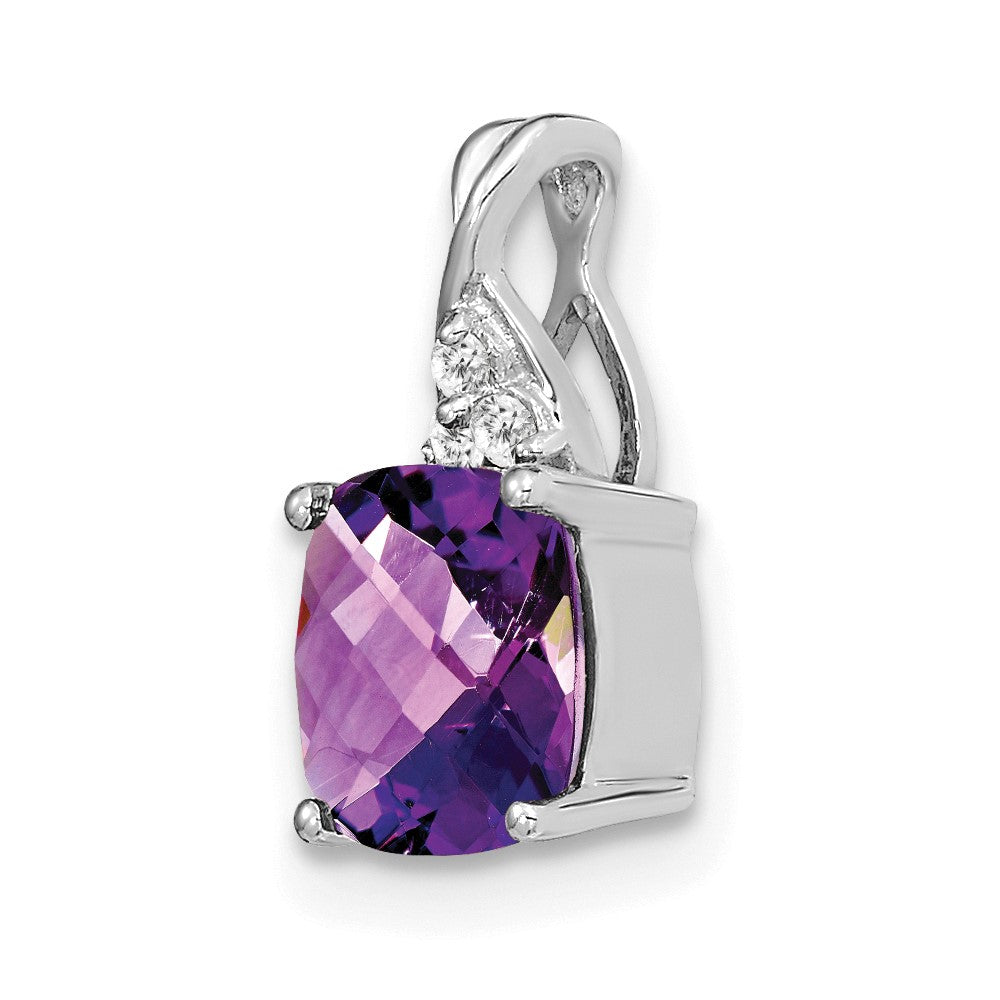 14K White Gold Checkerboard Amethyst and Diamond Pendant (0.9 grams)