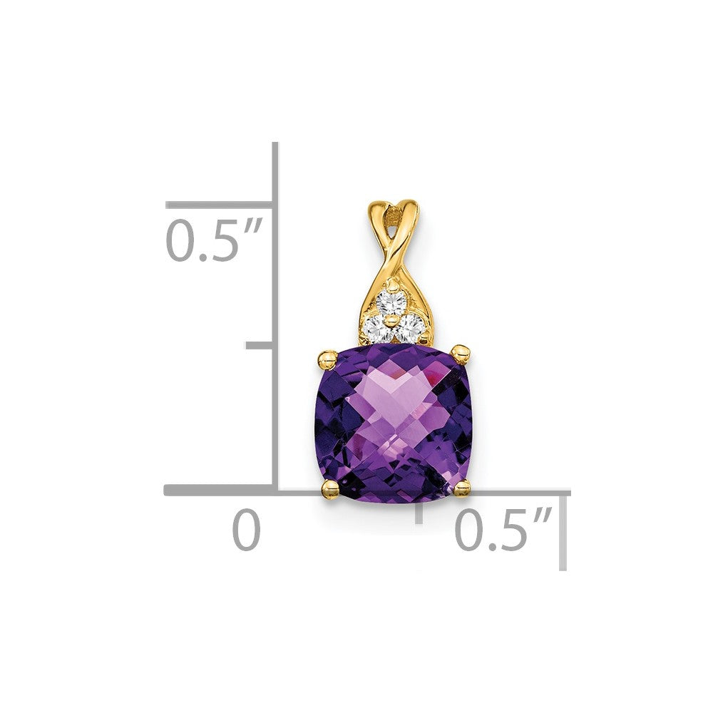 14k Checkerboard Amethyst and Diamond Pendant (0.9 grams)