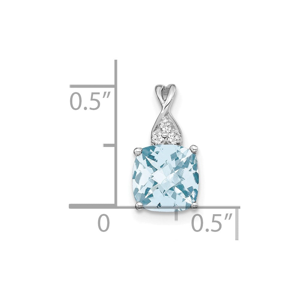 14K White Gold Checkerboard Aquamarine and Diamond Pendant (0.9 grams)