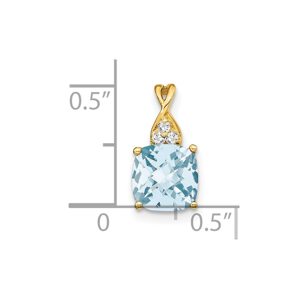 14k Checkerboard Aquamarine and Diamond Pendant (0.9 grams)
