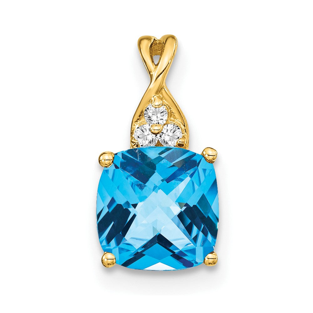 14k Checkerboard Blue Topaz and Diamond Pendant (0.9 grams)