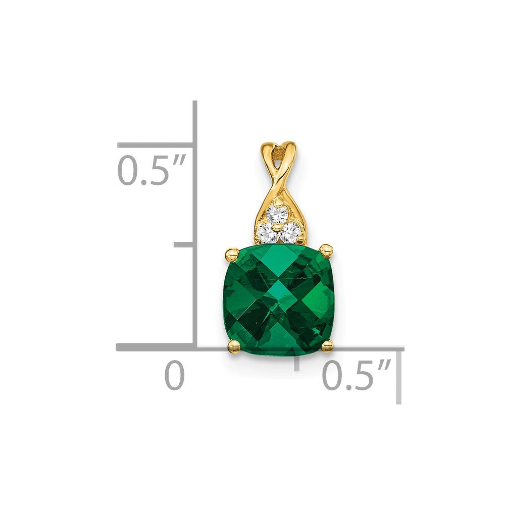 14k Checkerboard Created Emerald and Diamond Pendant (0.9 grams)