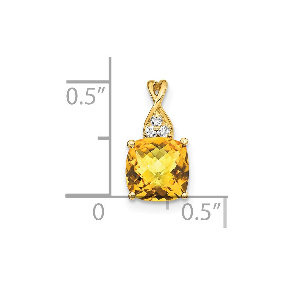 14k Checkerboard Citrine and Diamond Pendant (0.9 grams)