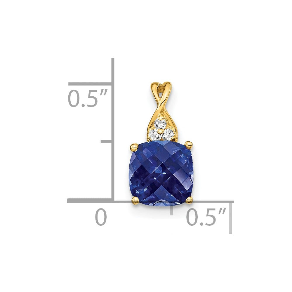 14k Checkerboard Created Sapphire and Diamond Pendant (0.9 grams)