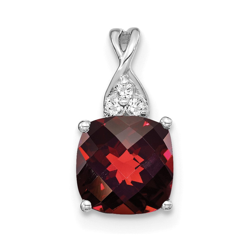 14K White Gold Checkerboard Garnet and Diamond Pendant (0.9 grams)