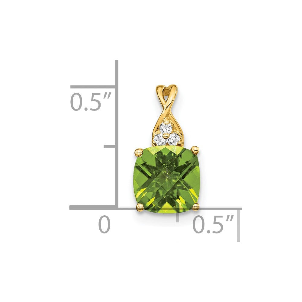 14k Checkerboard Peridot and Diamond Pendant (0.9 grams)