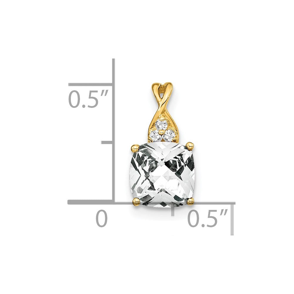 14k Checkerboard White Topaz and Diamond Pendant (0.9 grams)