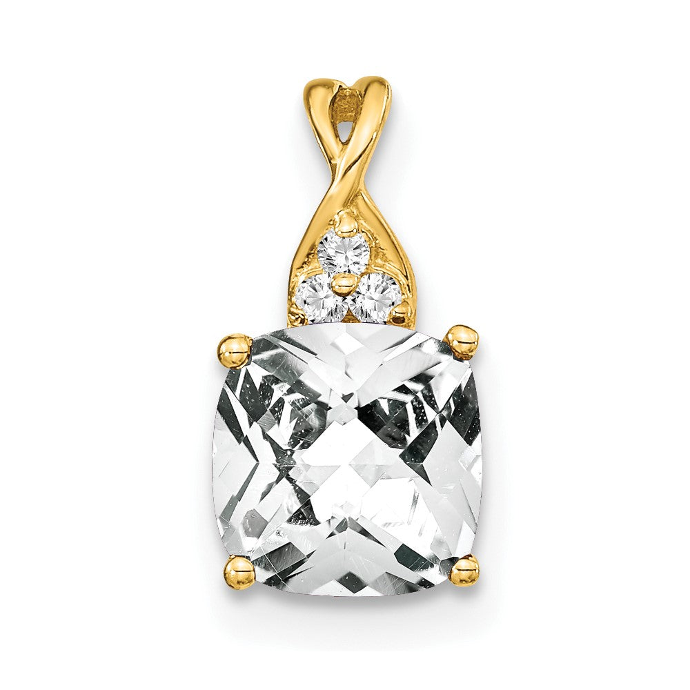 14k Checkerboard White Topaz and Diamond Pendant (0.9 grams)
