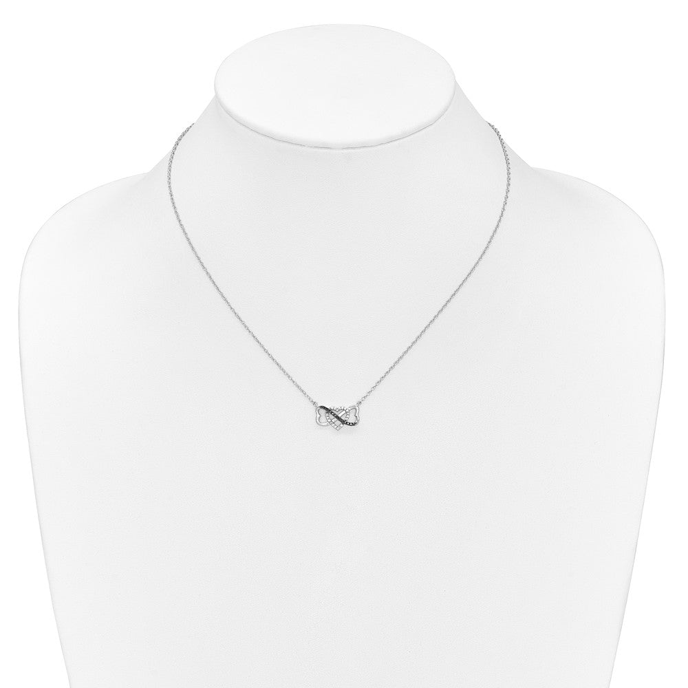 14k White Gold 1/10 carat Black and White Diamond Heart Infinity 17 inch Necklace (2.1 grams)
