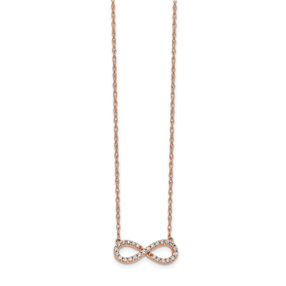 14K Rose Gold Polished 1/6 carat Diamond Infinity Symbol 18 inch Necklace (1.46 grams)
