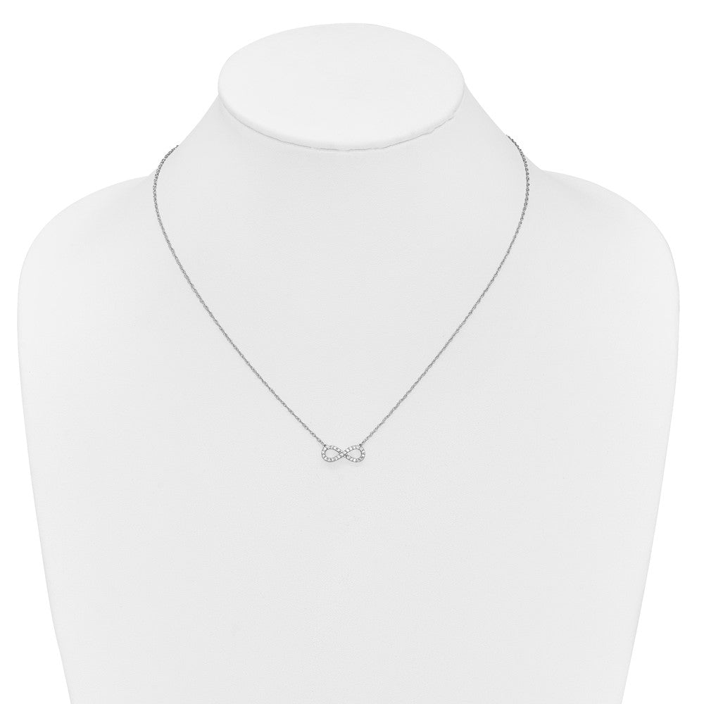 14K White Gold Polished 1/6 carat Diamond Infinity Symbol 18 inch Necklace (1.46 grams)