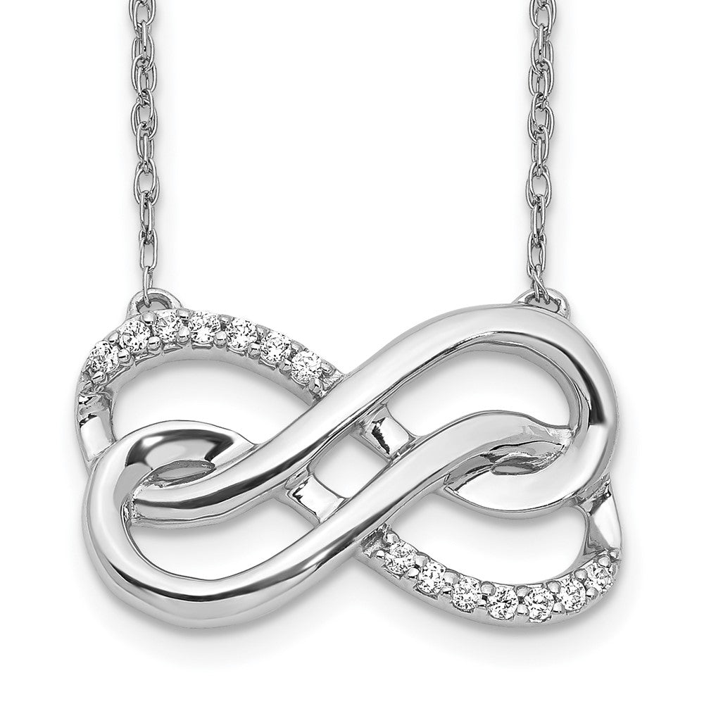 14k White Gold 1/10 carat Diamond Double Infinity Symbol 18 inch Necklace (3.78 grams)