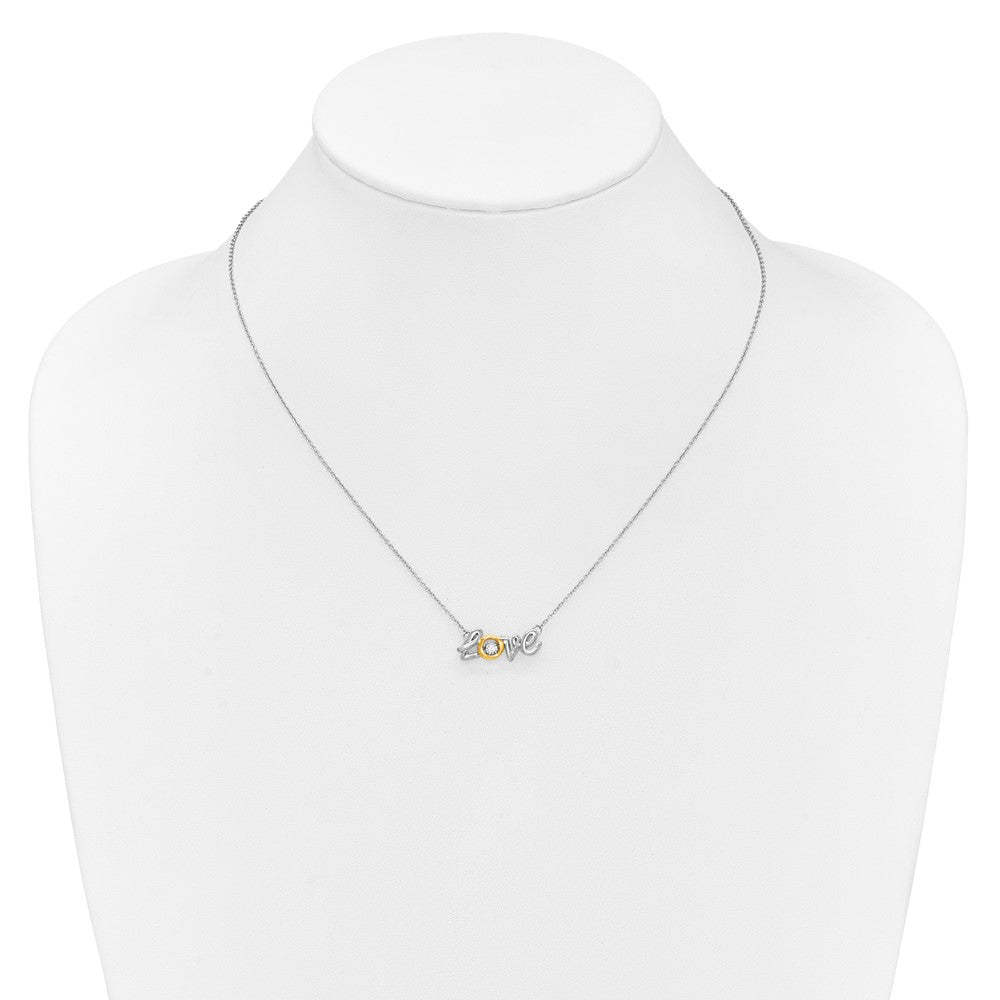 14k Two-tone LOVE Moving .03 carat Diamond 18 inch Necklace (2.95 grams)
