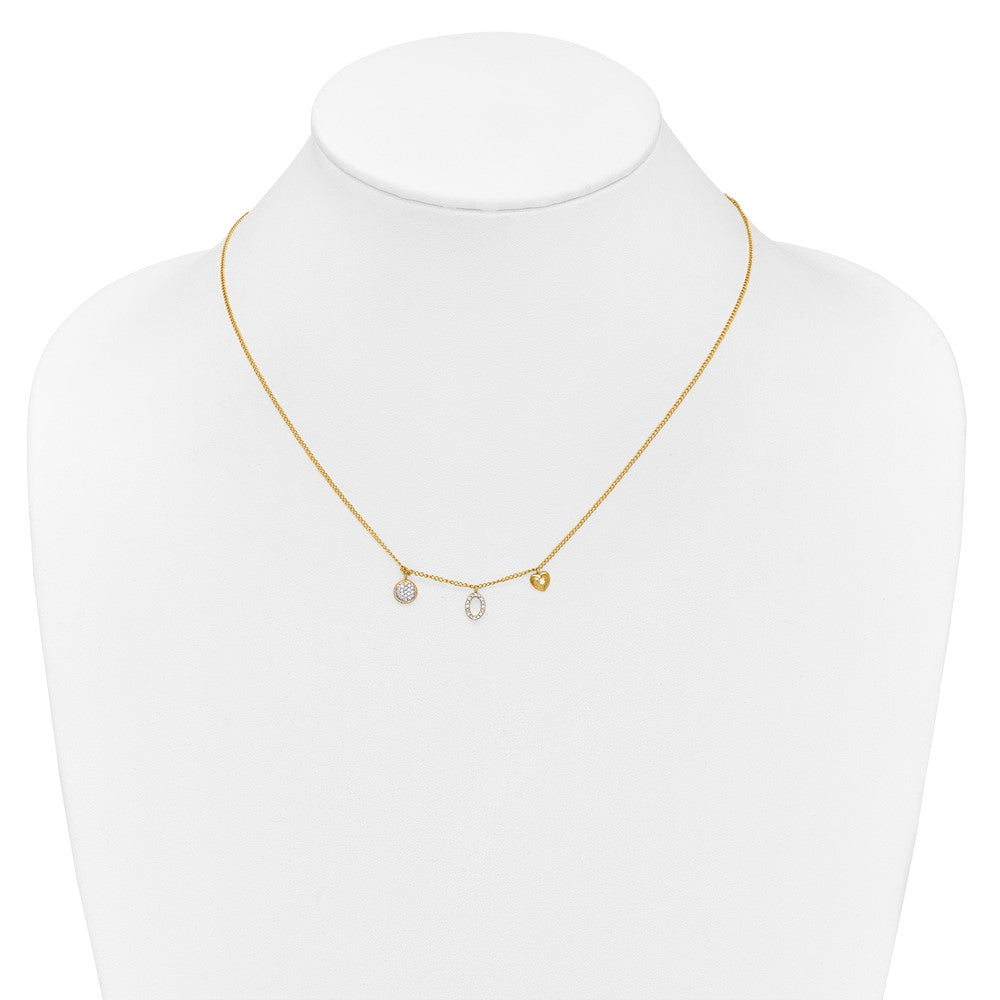 14k Polished 1/10 carat Diamond Two Circle and Heart 18 inch Necklace (1.32 grams)