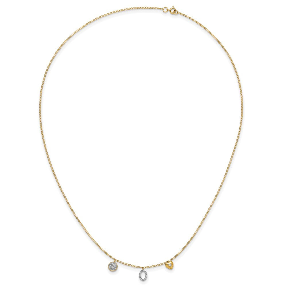 14k Polished 1/10 carat Diamond Two Circle and Heart 18 inch Necklace (1.32 grams)