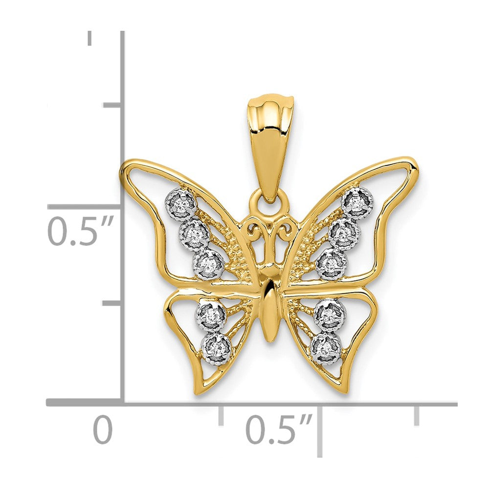 10k and Rhodium Diamond Butterfly Pendant (1.02 grams)