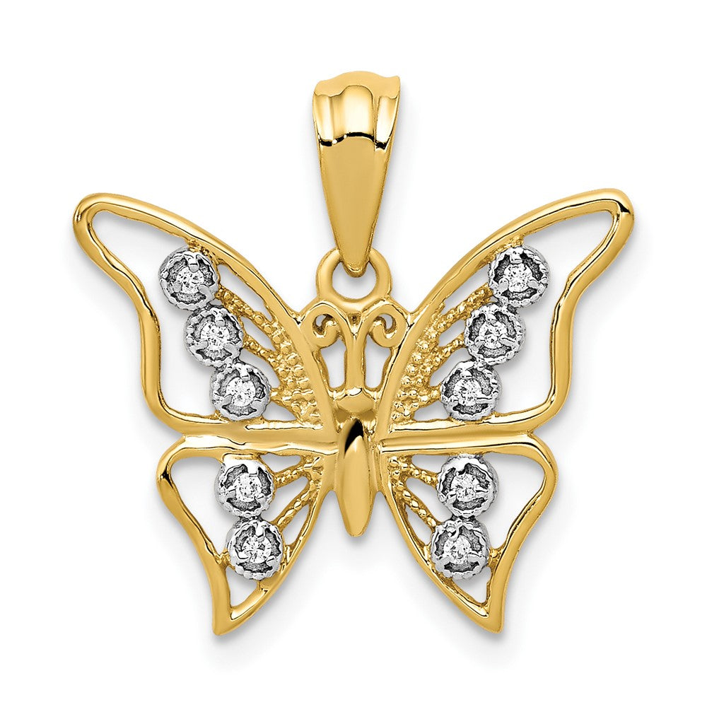 10k and Rhodium Diamond Butterfly Pendant (1.02 grams)