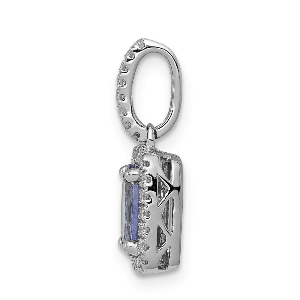 14k White Gold Oval .94 Tanzanite and Diamond Rectangle Pendant (0.95 grams)