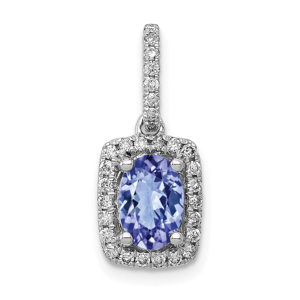 14k White Gold Oval .94 Tanzanite and Diamond Rectangle Pendant (0.95 grams)